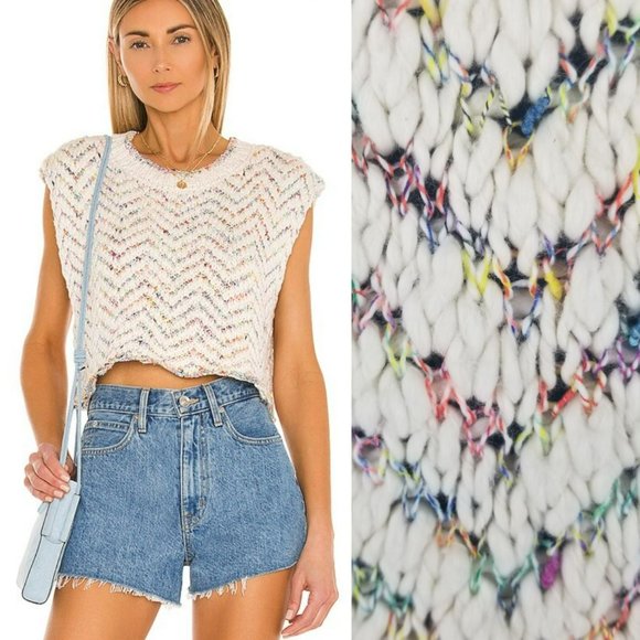 Free People Sweaters - Free People Lucy Tank Cropped Sweater Vanilla Combo Rainbow Chevron S Small